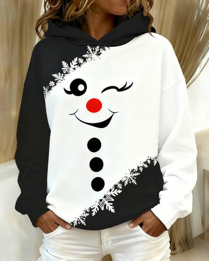 Long-Sleeved Printed Color-Blocked Hooded