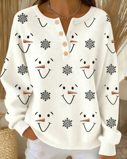 Loose Snowman & Snowflake Print Sweatshirt