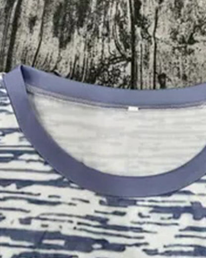 Round Neck Short Sleeve Contrast Color T-Shirt