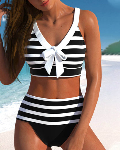 High Waist Stripe Print Bikinis