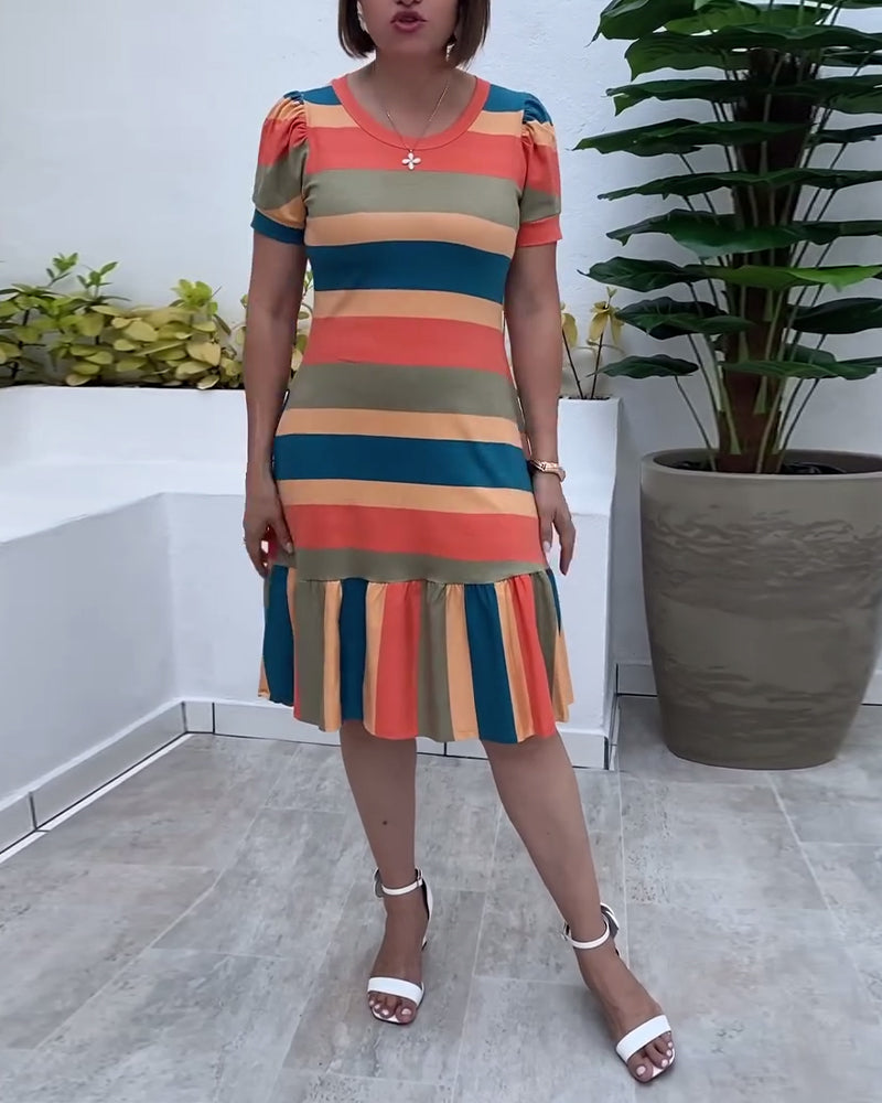 Casual Short Sleeve Striped Dress