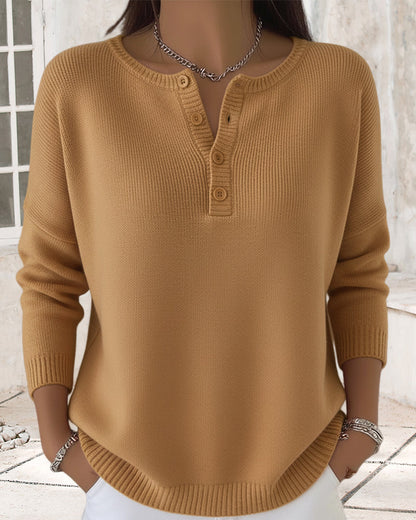 Long-Sleeved Button-Down Solid Color Jumper