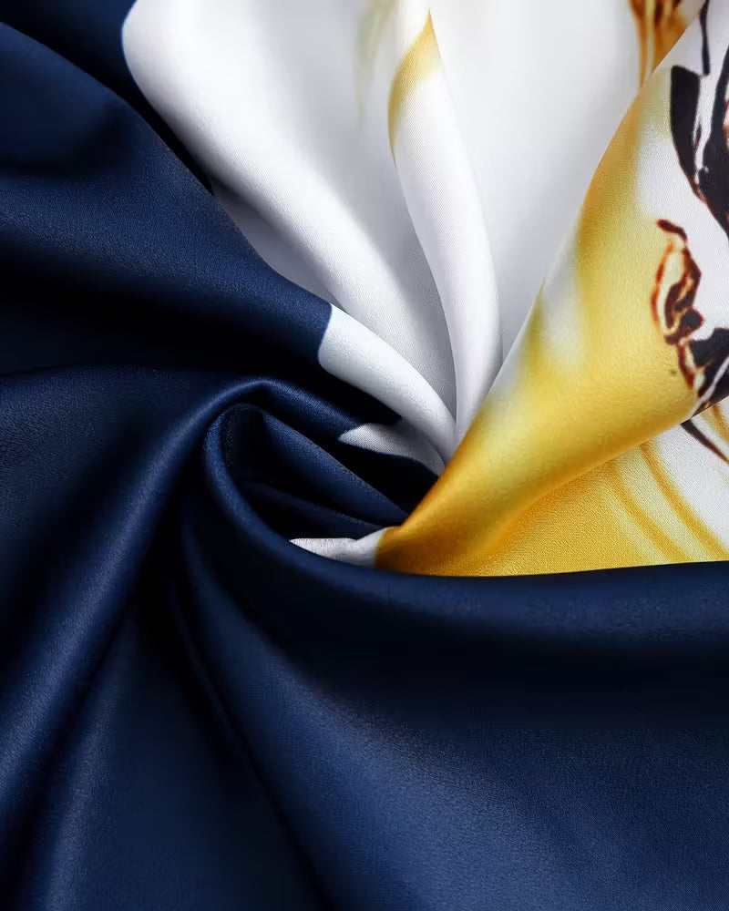 Lapel Straight Shoulder Printed Blouse