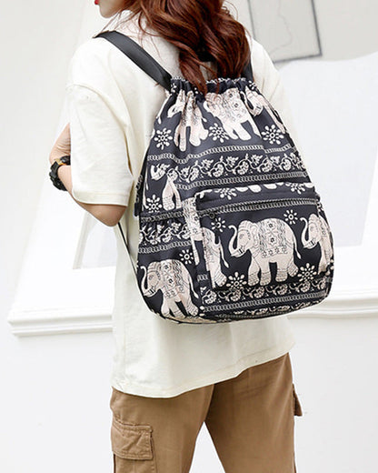 Ethnic style drawstring shoulder bag