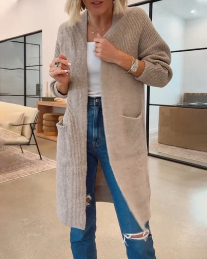 Solid Color Elegant Cardigan Mit Pocket