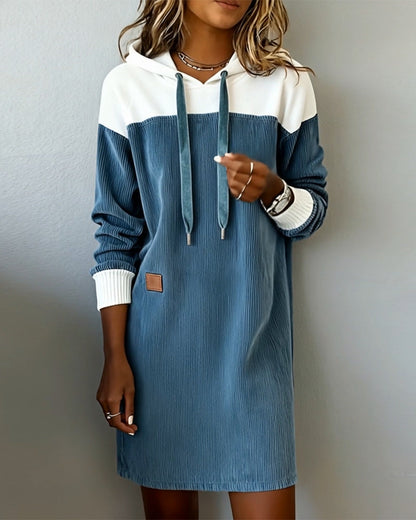 Hooded Color-Blocked Corduroy Dress