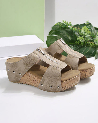 Zipper Wedge Casual Sandals