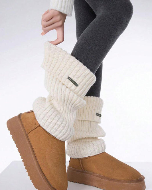 Women's Basic Solid Metal Label Decor Leg Warmers, Minimalist Womenswear