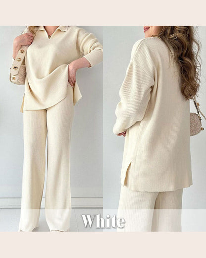 Solid - Colored and Knit Feature Two - Piece Set