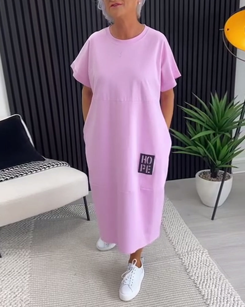 Short Sleeve Casual Straight Pocket Dress