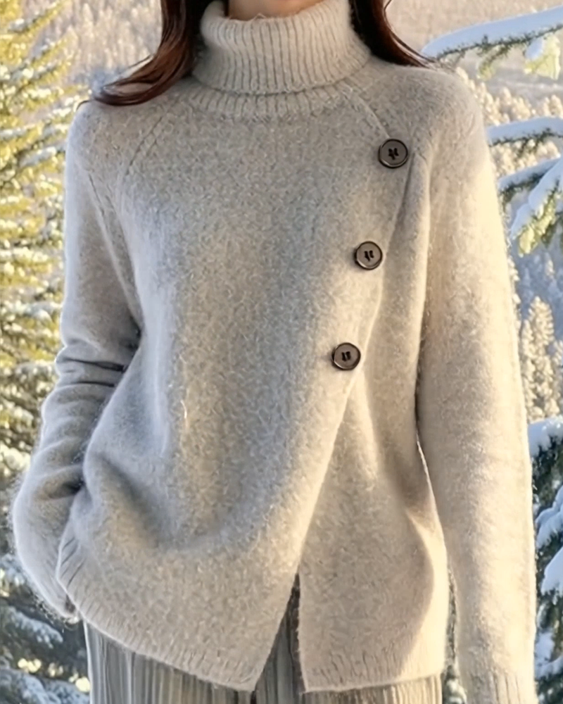 High-Neck Irregular Design Pullover