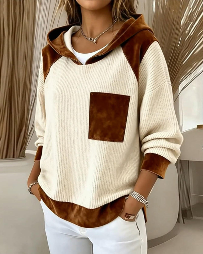 Color Block Casual Hooded Sweatshirt