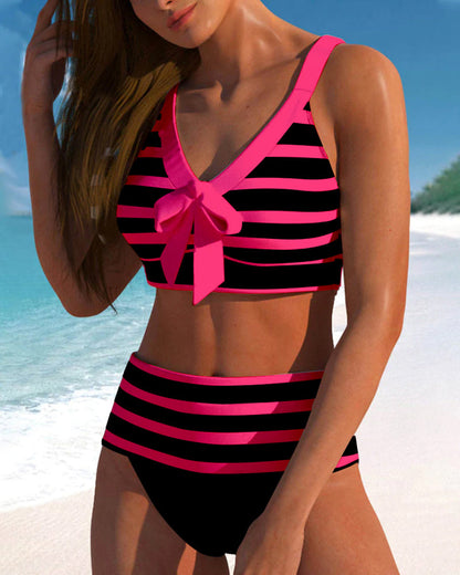 High Waist Stripe Print Bikinis