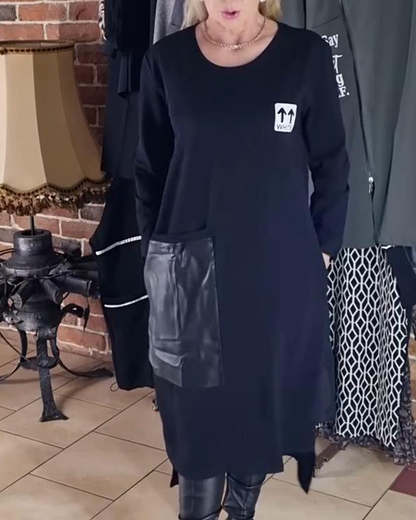 Loose Plus Size PU Paneled Dress