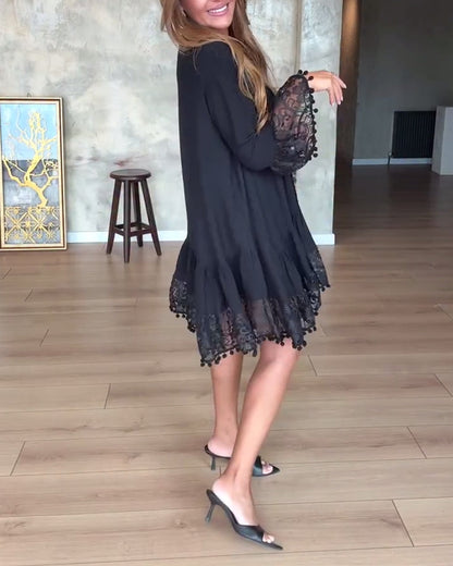 Casual Lace Solid Color V-Neck Dress