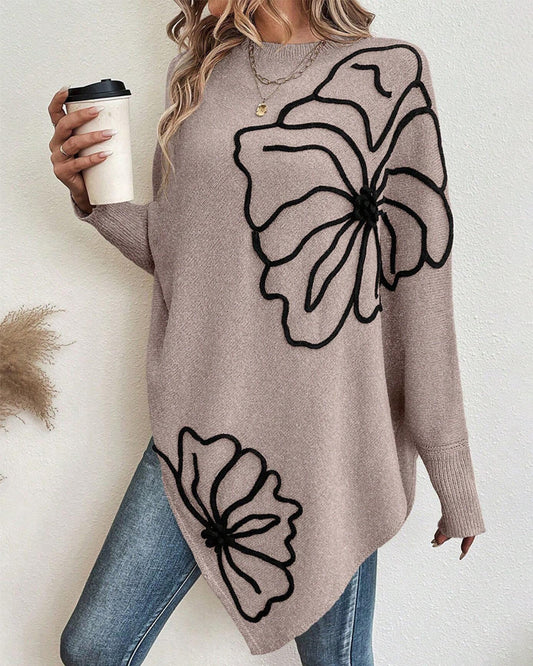 Batwing Sleeve Floral Loose Sweater