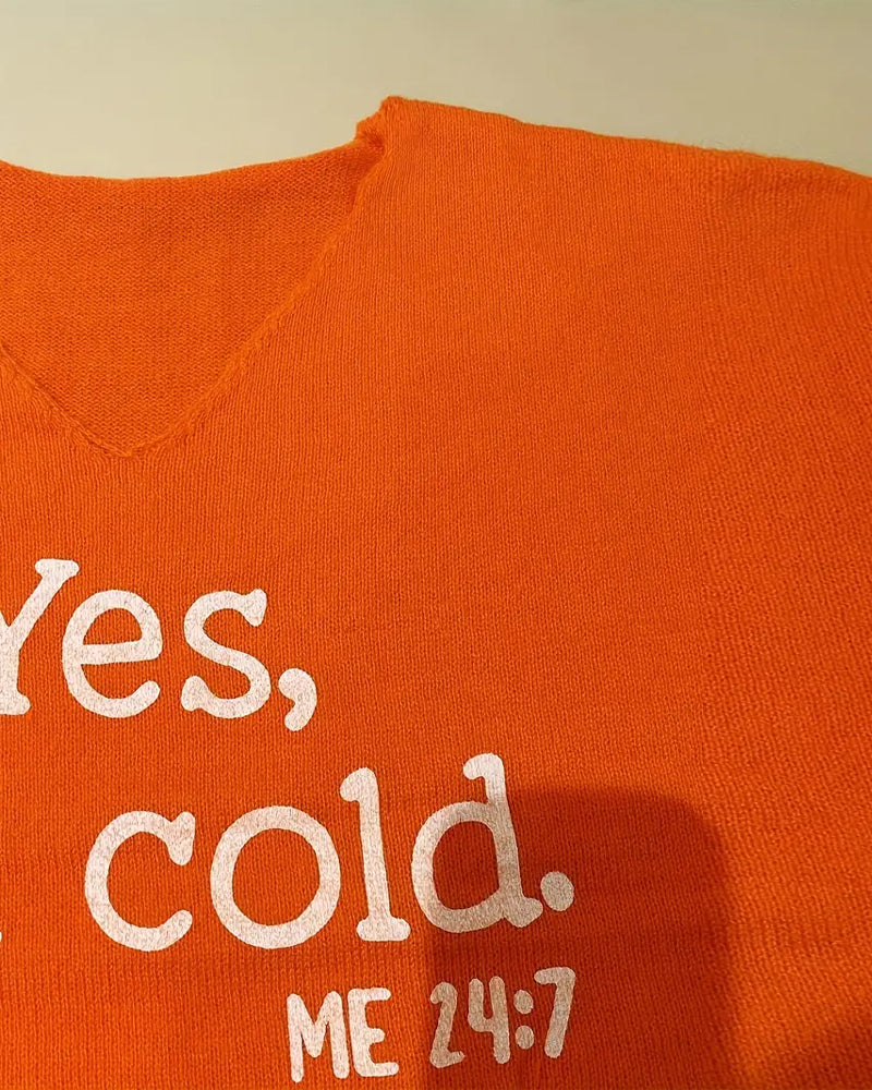 V-Neck Letter Print Loose Casual Jumper