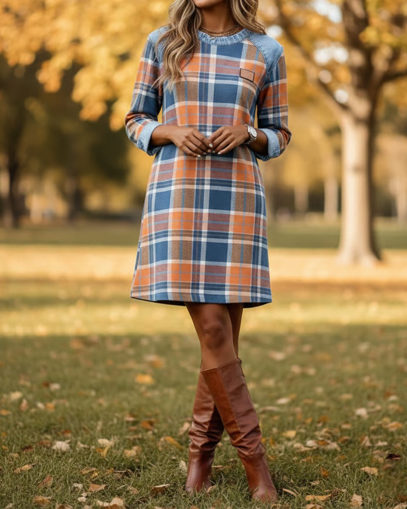 Plaid Patchwork Denim Dress