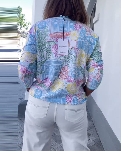 V-Neck Printed Fashion Sweater