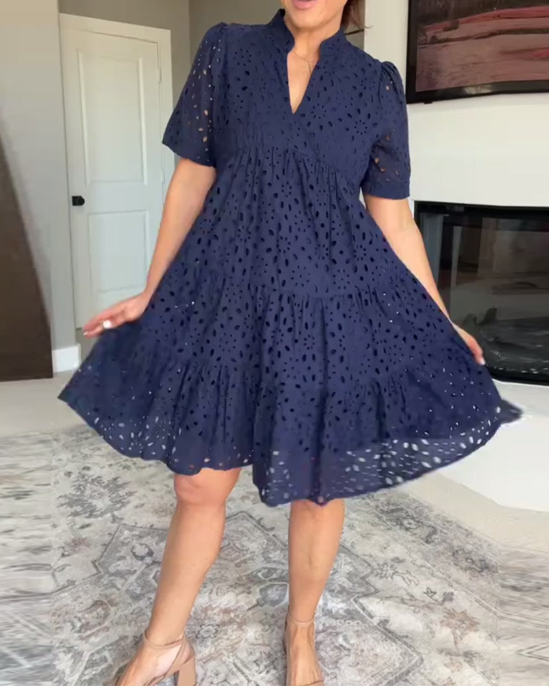 Stand Collar Hollow A-Line Dress