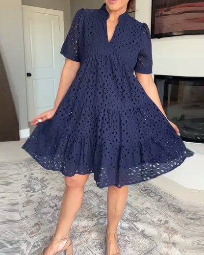 Stand Collar Hollow A-Line Dress