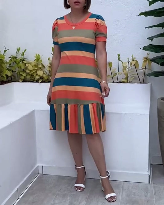Casual Short Sleeve Striped Dress