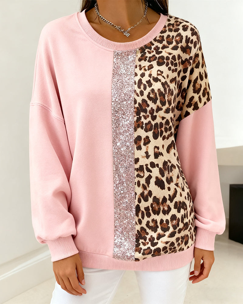 Long-Sleeved Leopard Print Loose Sweatshirt