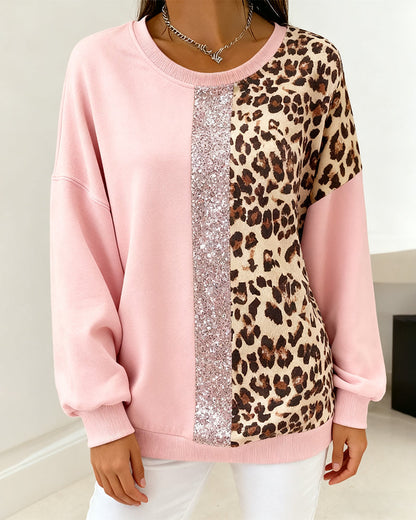 Long-Sleeved Leopard Print Loose Sweatshirt