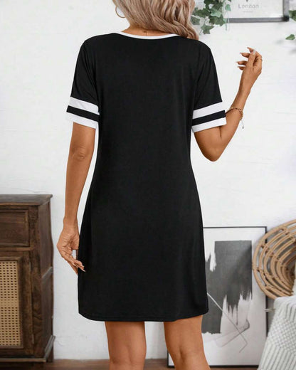 Half-Zip Colorblock Slim-Fit Short-Sleeved Dress