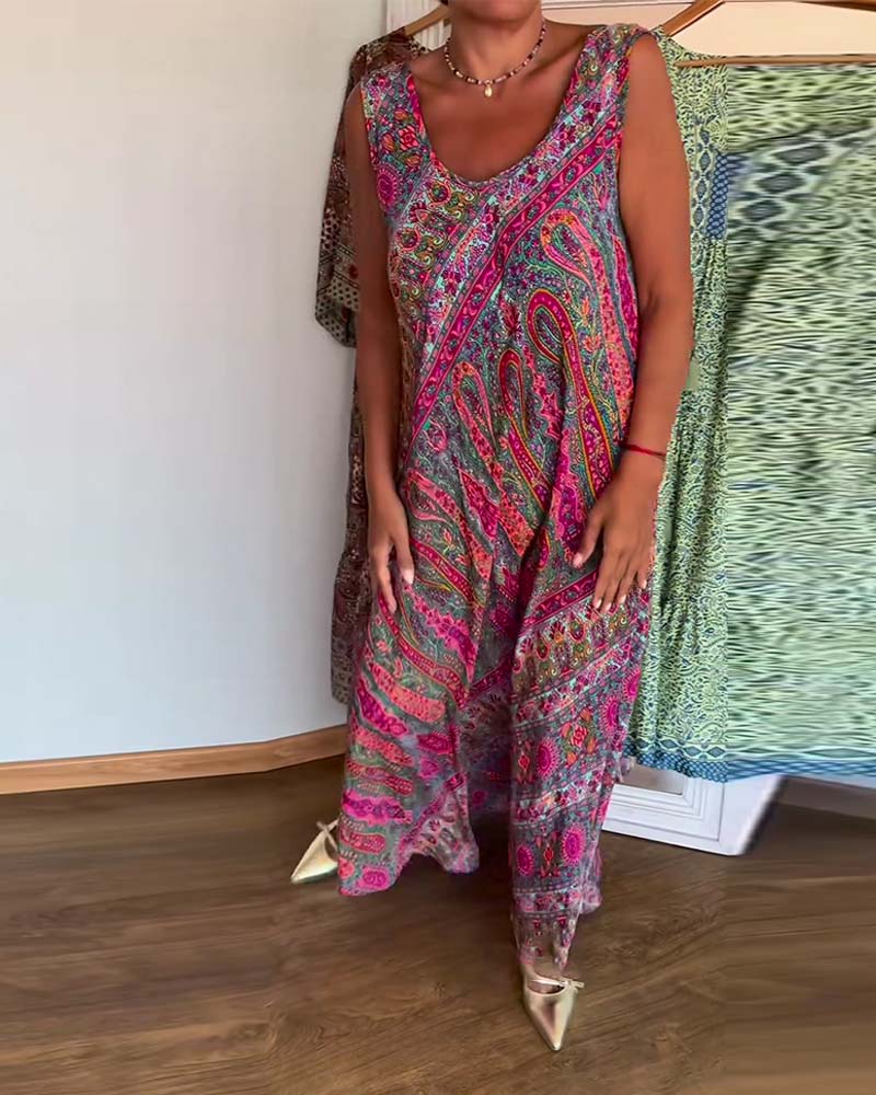 Sleeveless Loose Cashmere Print Dress