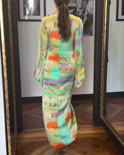 Long Sleeve Tie Print Dress