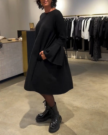 Solid Flare Sleeve Shirred Dress