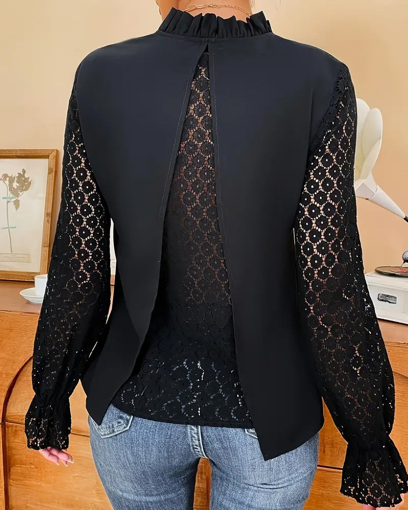 V-Neck Lace Long-Sleeved Blouse