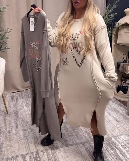 Long sleeve printed loose dress