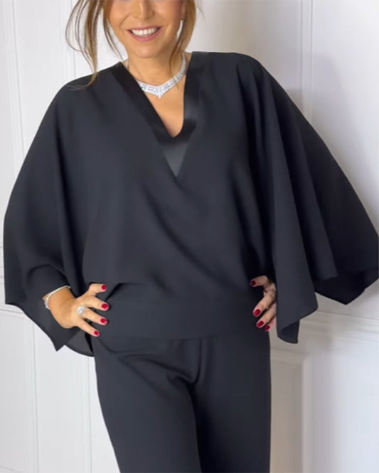 V-Neck Elegant Butterfly Sleeve Blouse