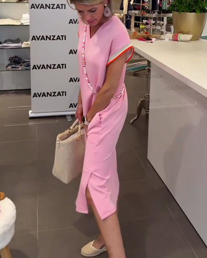 Lotus Leaf Sleeve V Neck Casual Slit Dress