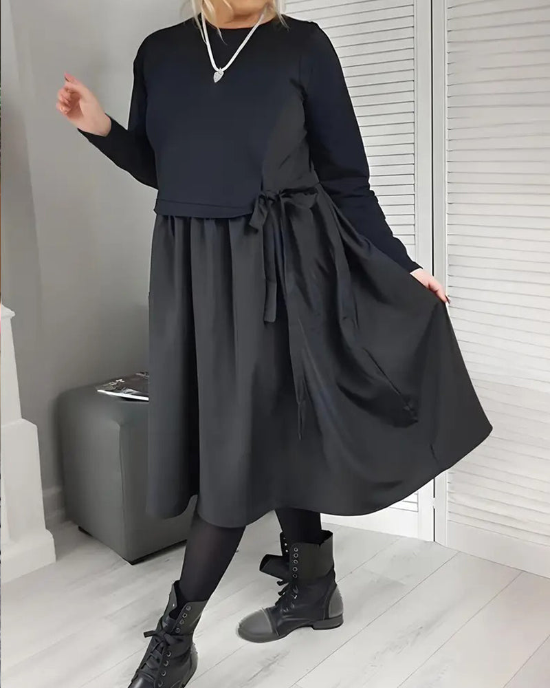 Knit Patchwork Side Tie Dress