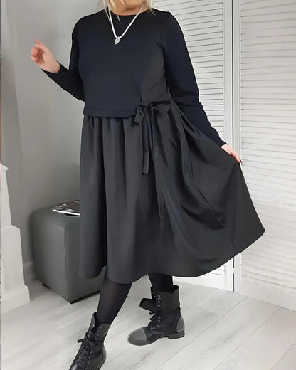 Knit Patchwork Side Tie Dress