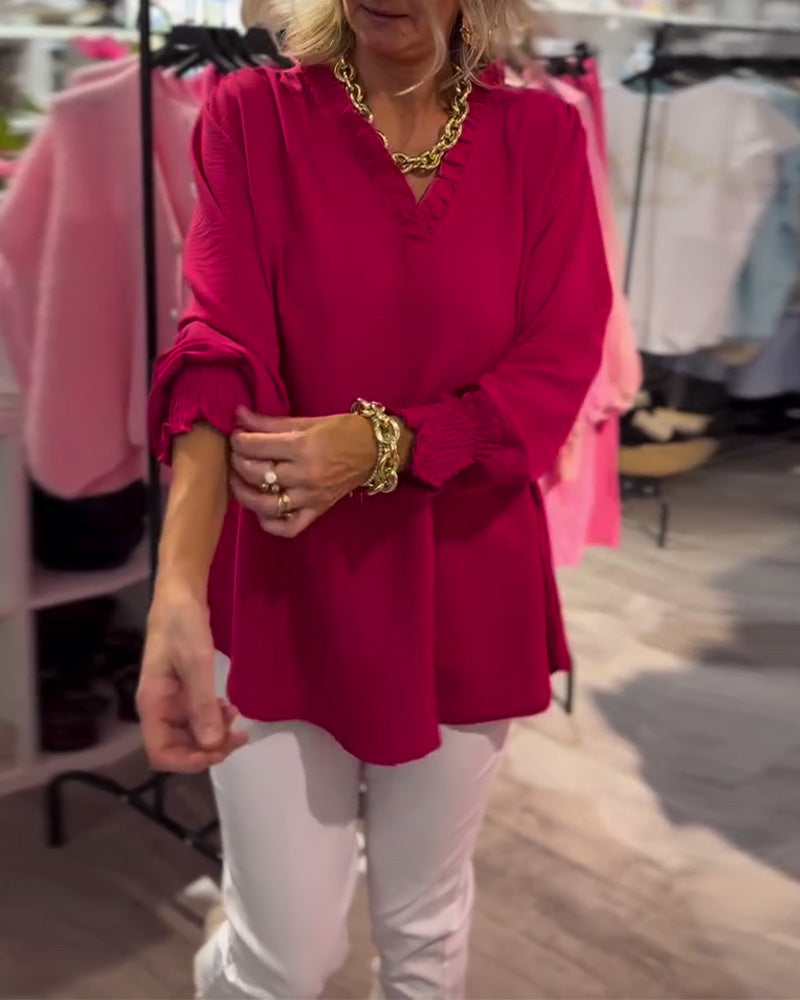 V-Neck Pullover Loose Casual Blouse