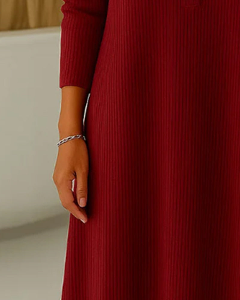 Long-Sleeved Loose-Fitting Ribbed Dress