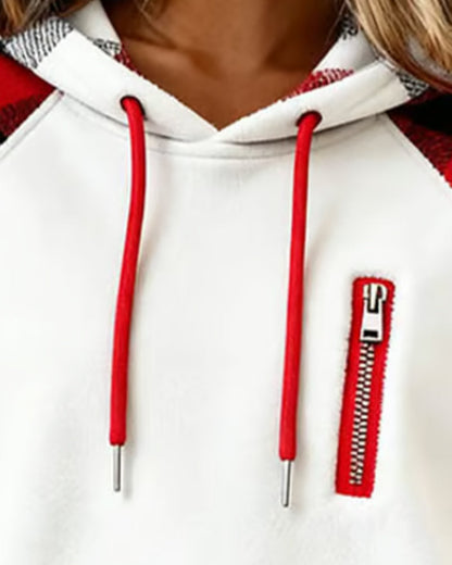 Color-Blocked Plaid Hoodie