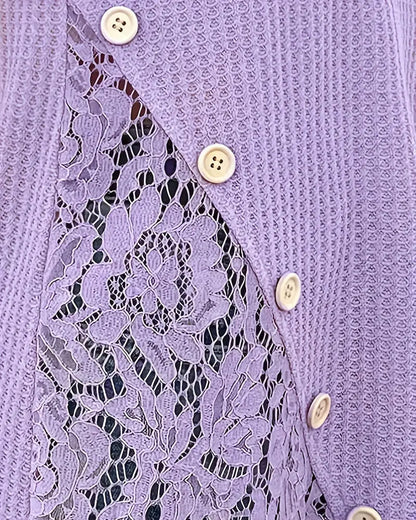 Lace Panel Knitted T-Shirt