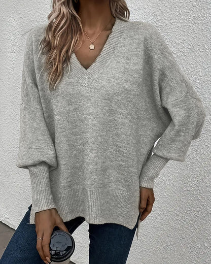 Lantern Sleeve V Neck Jumper