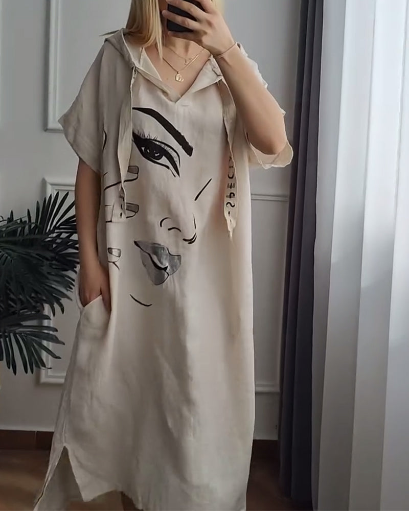 Hooded Printed Loose Dress