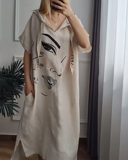 Hooded Printed Loose Dress