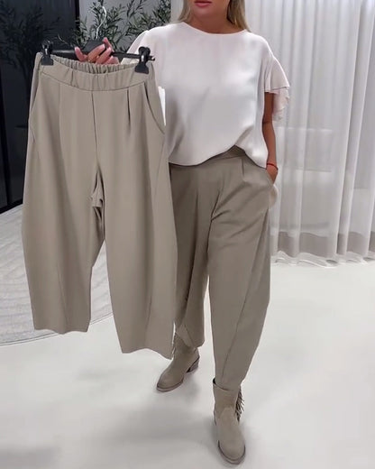 Solid Color Elastic Waist Fashion Pants