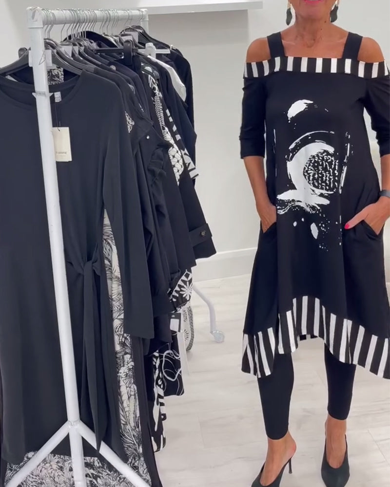 Off-Shoulder Irregular Loose Print Dress