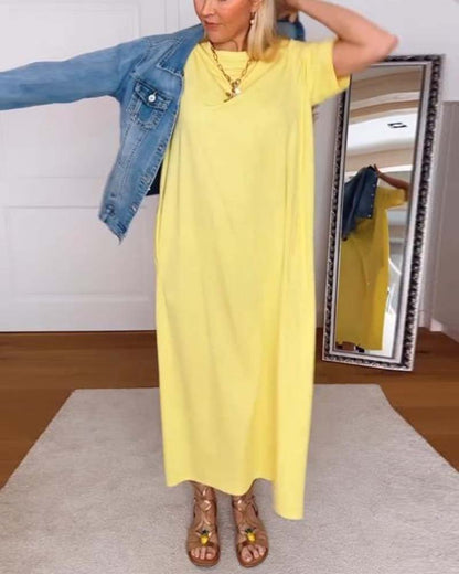 Casual Round Neck Solid Color Straight Dress