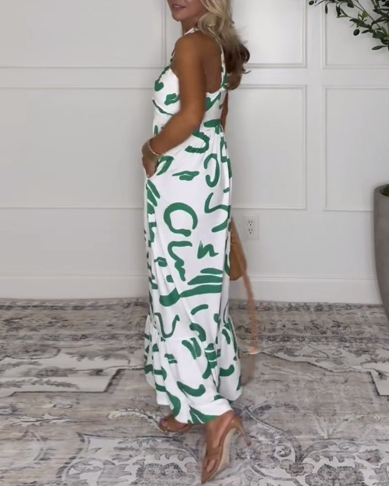 Halter Neck Printed Backless Sexy Dress