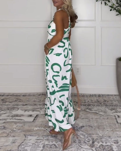Halter Neck Printed Backless Sexy Dress